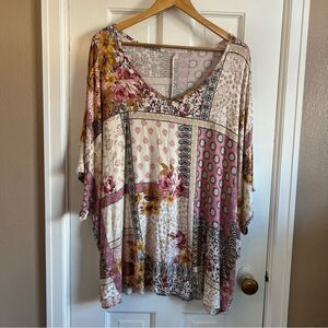 Maurices Patchwork Short Sleeve Relaxed Blouse